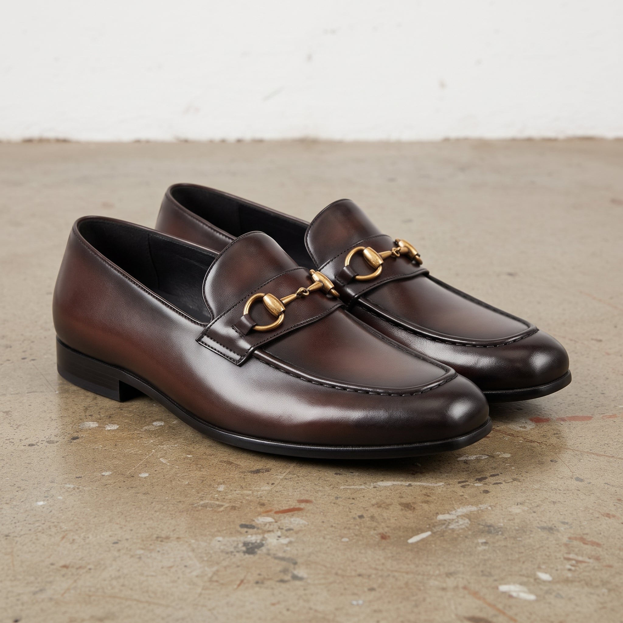 Men's Brown Apron-Toe Leather Bit Loafers — Bateson