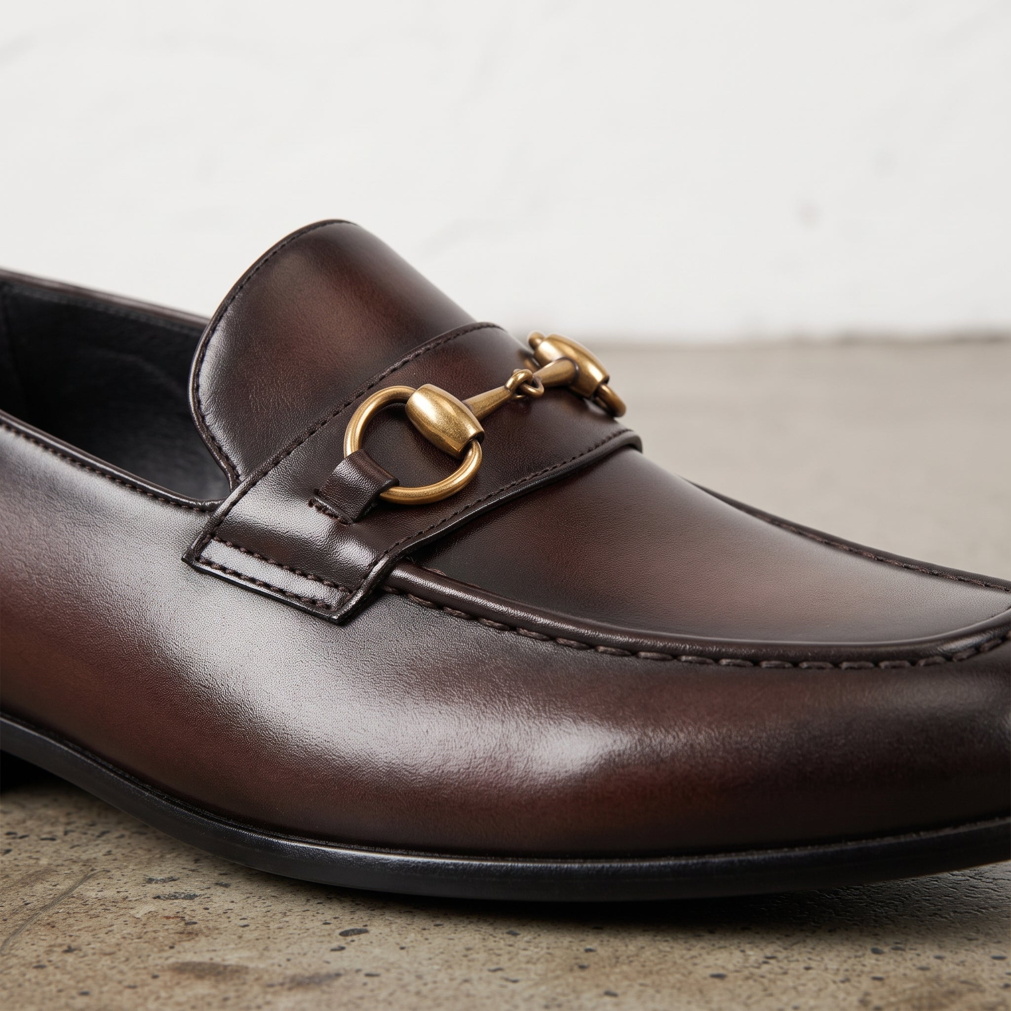 Men's Brown Apron-Toe Leather Bit Loafers — Bateson