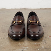 Men's Brown Apron-Toe Leather Bit Loafers — Bateson