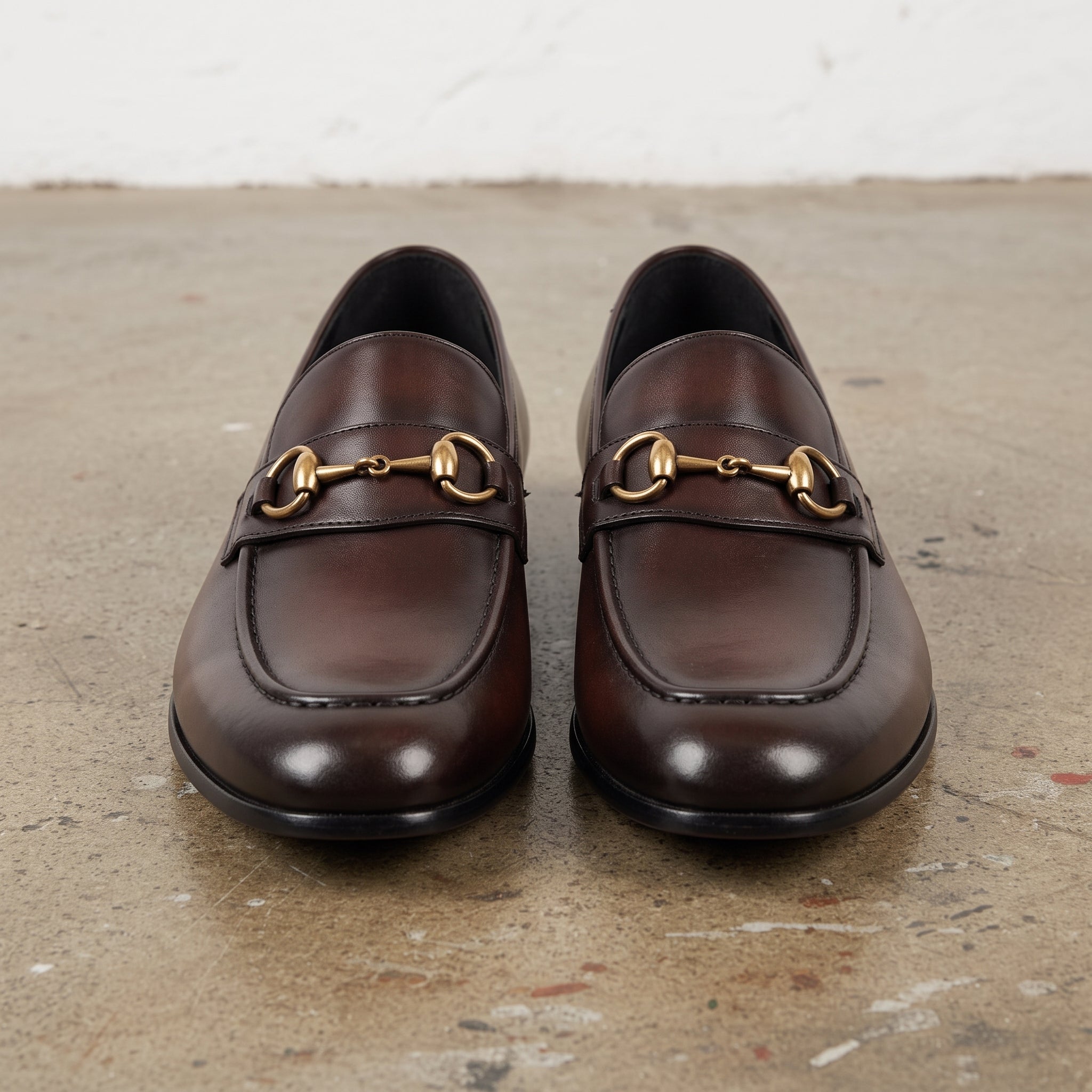 Men's Brown Apron-Toe Leather Bit Loafers — Bateson