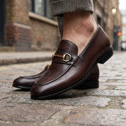 Men's Brown Apron-Toe Leather Bit Loafers — Bateson