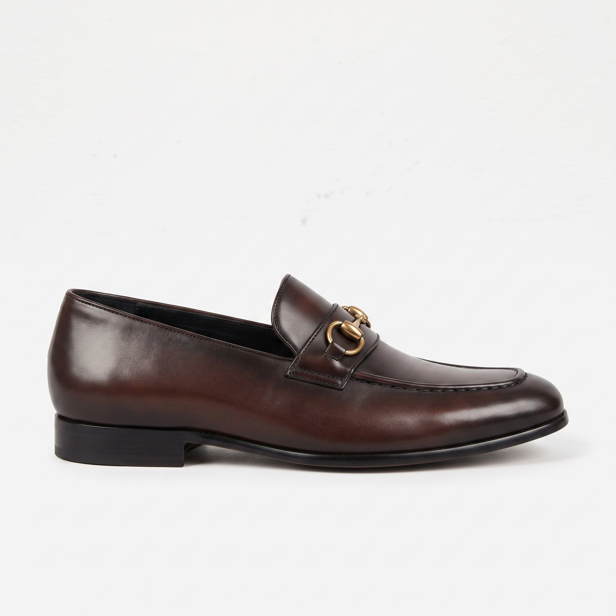 Men's Brown Apron-Toe Leather Bit Loafers — Bateson