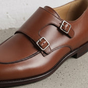 Men's Brown Apron-Toe Leather Double Monk Strap Shoes — Hawkins