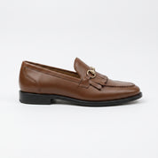 Men's Brown Apron-Toe Leather Bit Loafers — Fastolf