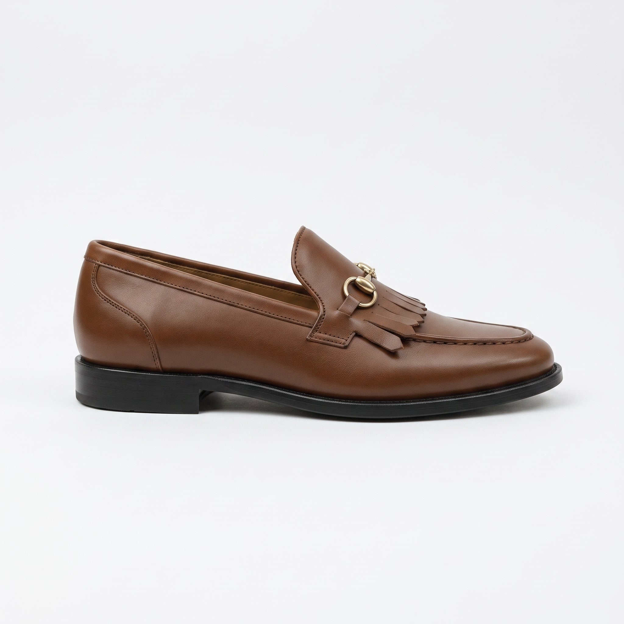 Men's Brown Apron-Toe Leather Bit Loafers — Fastolf