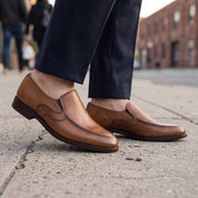 Men's Brown Apron-Toe Leather Loafers — Hargreaves