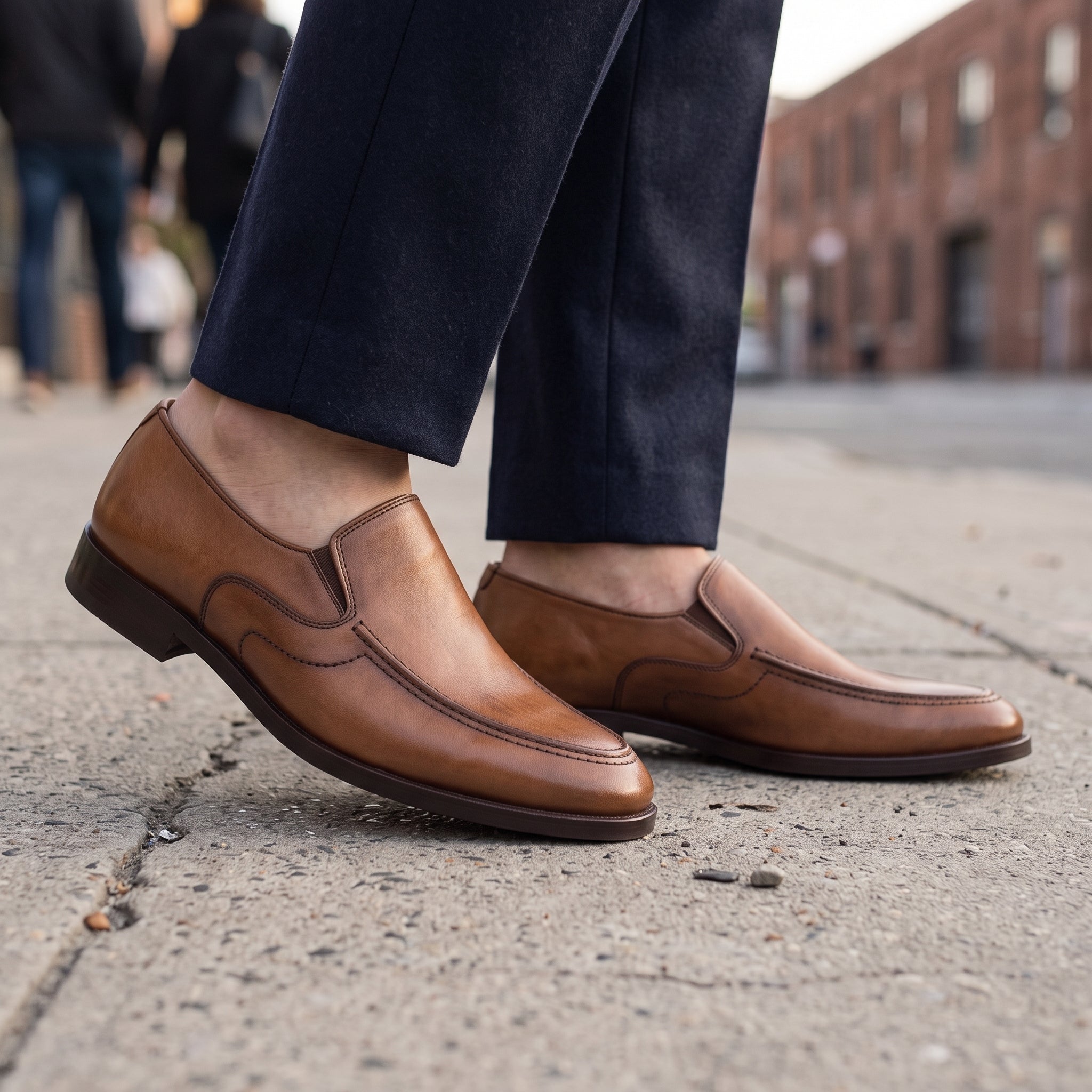 Men's Brown Apron-Toe Leather Loafers — Hargreaves