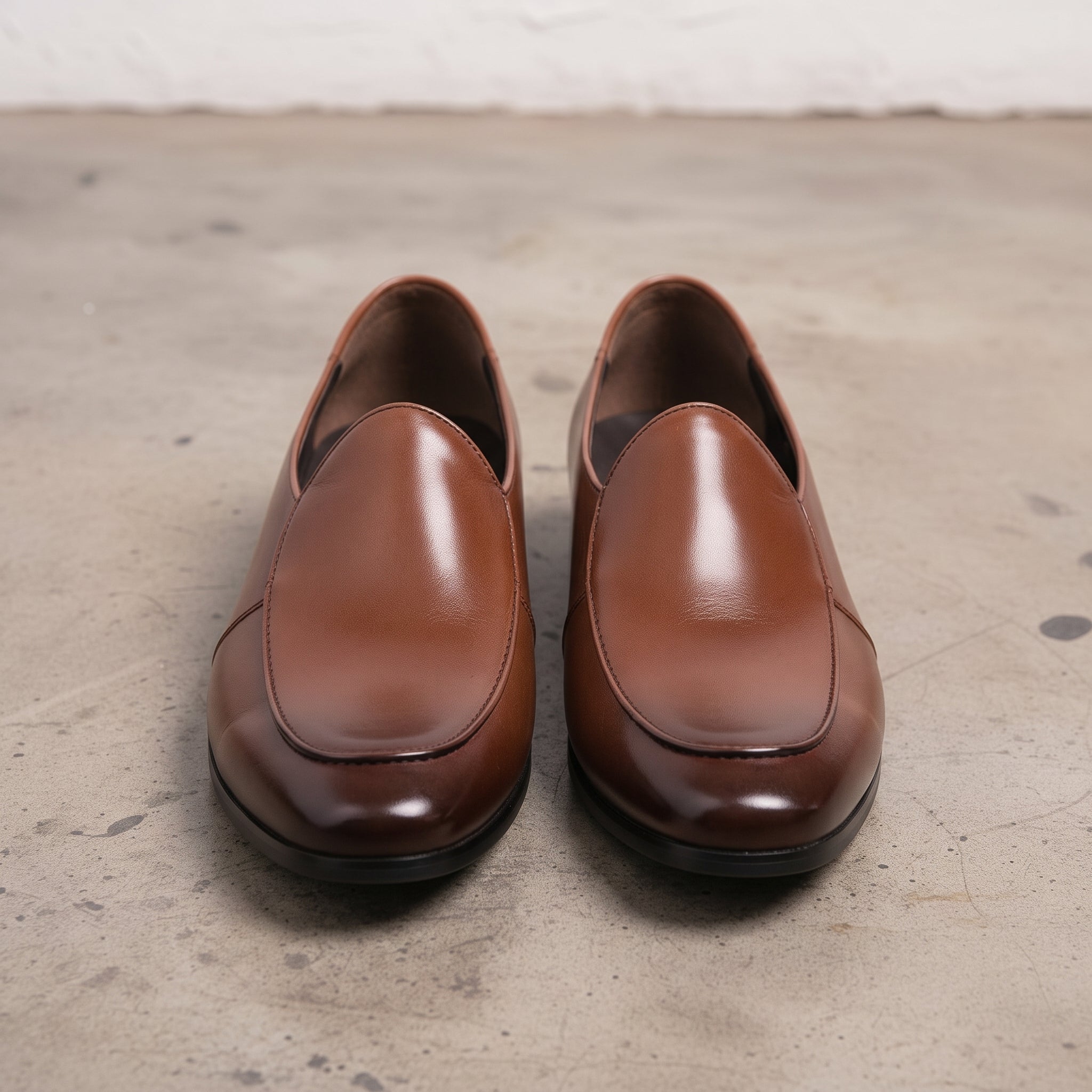 Men's Brown Apron-Toe Leather Loafers — Skelton