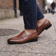Men's Brown Apron-Toe Leather Loafers — Skelton