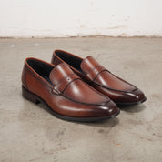 Men's Brown Apron-Toe Leather Penny Loafers — Ashbrook