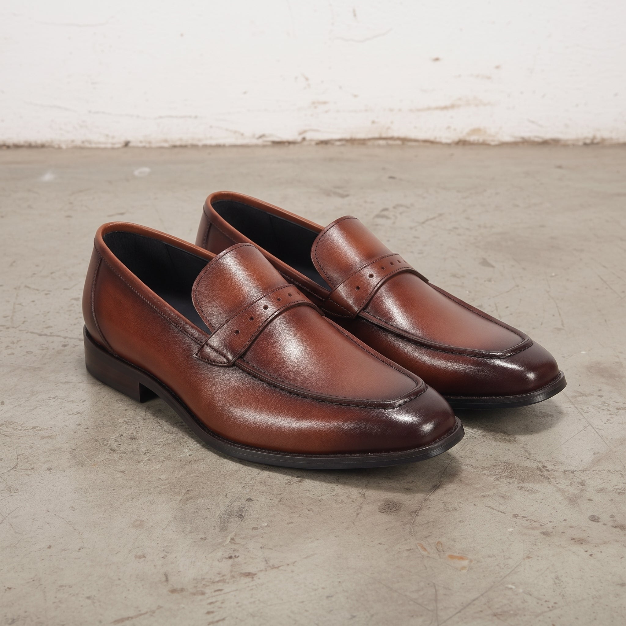 Men's Brown Apron-Toe Leather Penny Loafers — Ashbrook