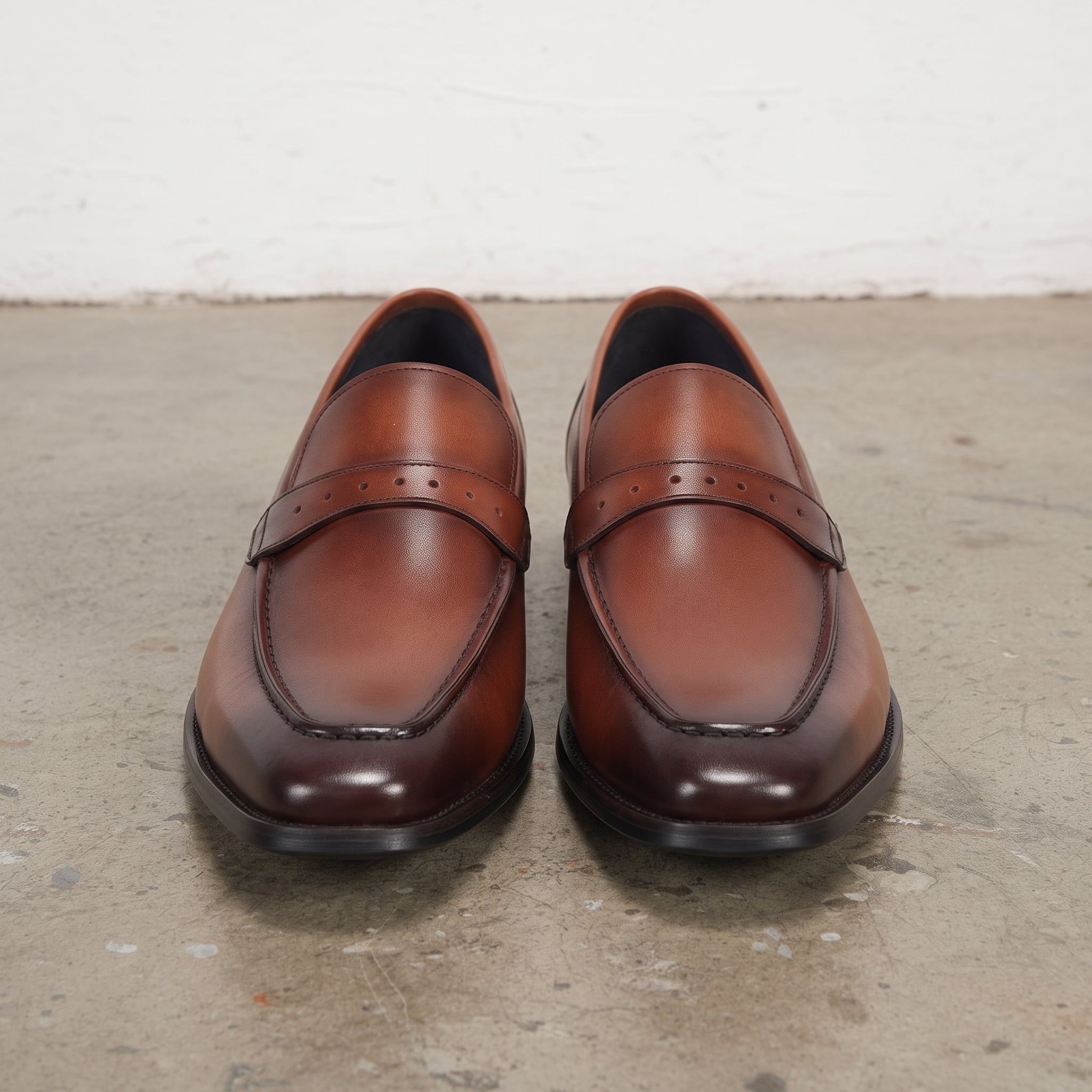 Men's Brown Apron-Toe Leather Penny Loafers — Ashbrook