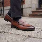 Men's Brown Apron-Toe Leather Penny Loafers — Ashbrook