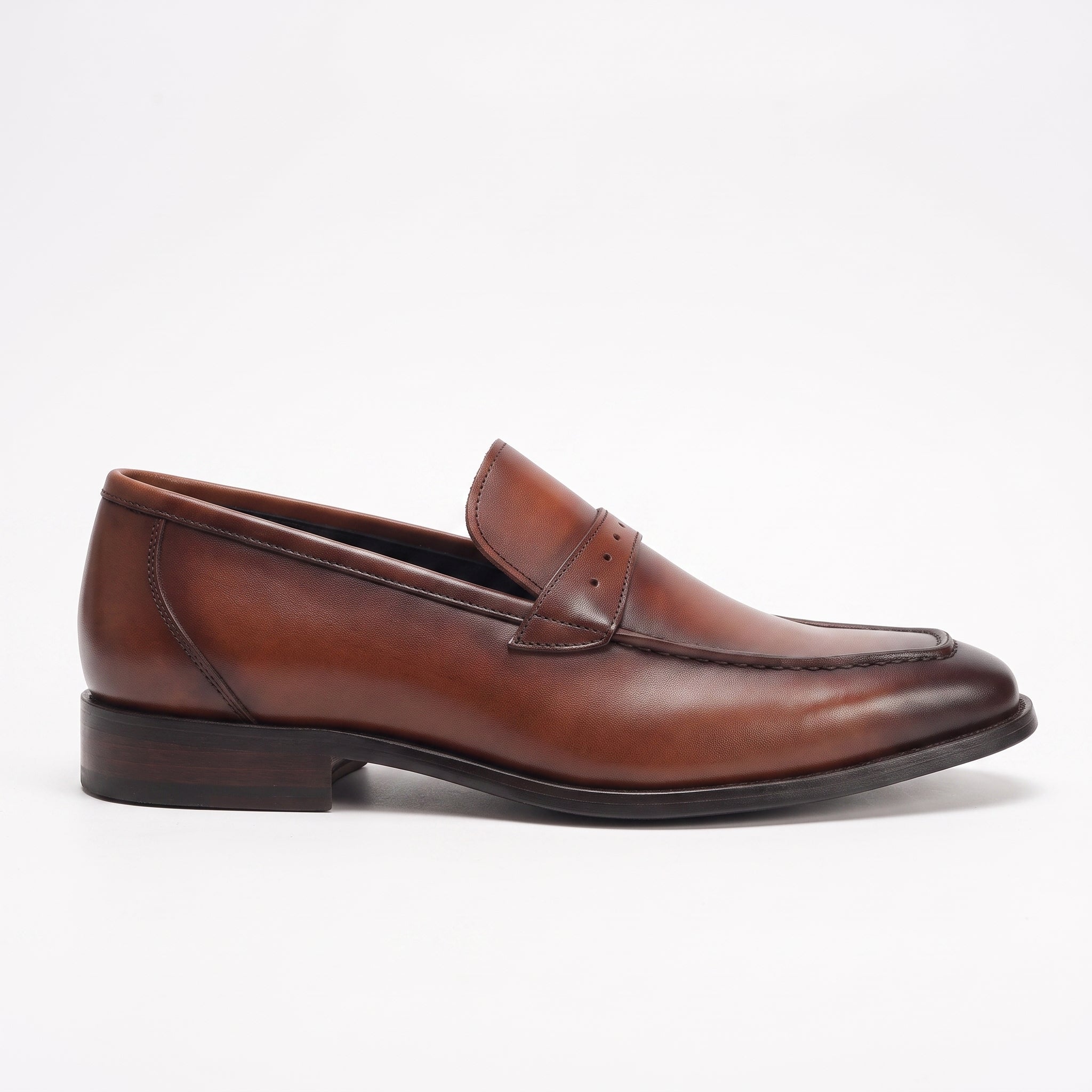 Men's Brown Apron-Toe Leather Penny Loafers — Ashbrook