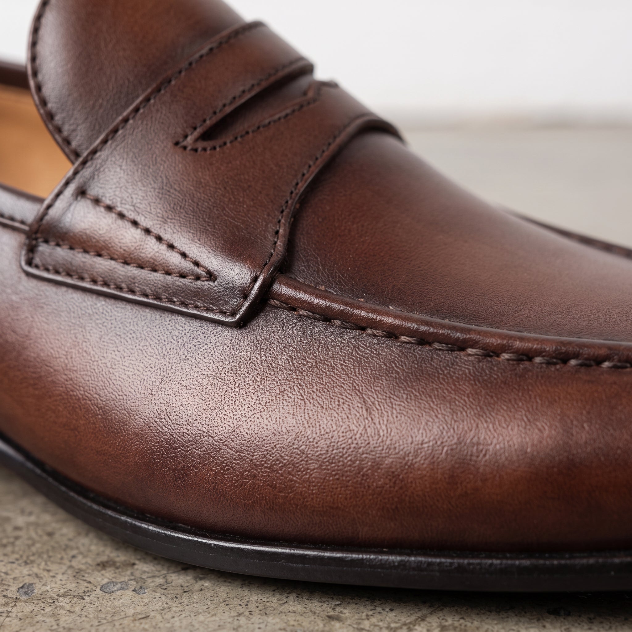 Men's Brown Apron-Toe Leather Penny Loafers — Bradley