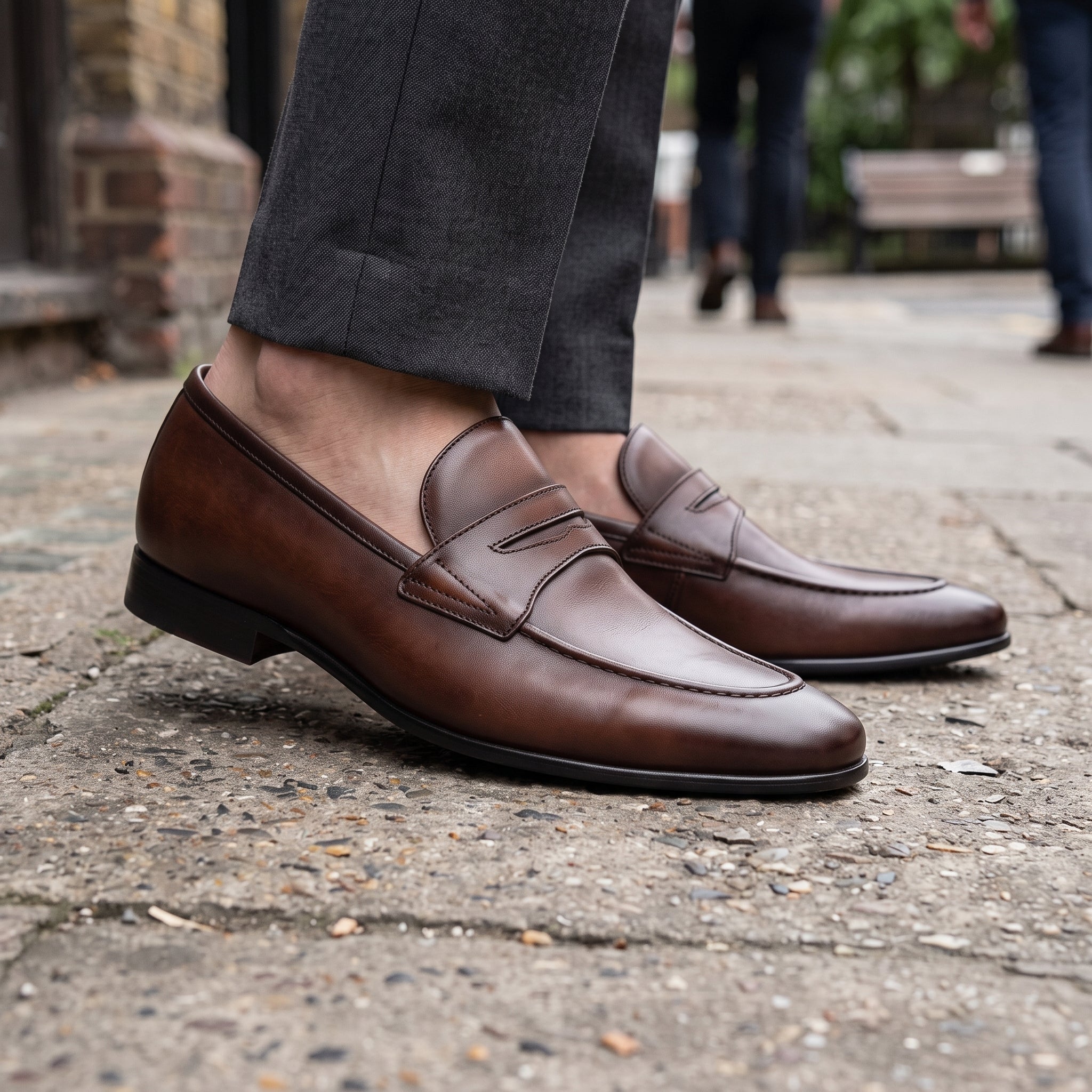 Men's Brown Apron-Toe Leather Penny Loafers — Bradley