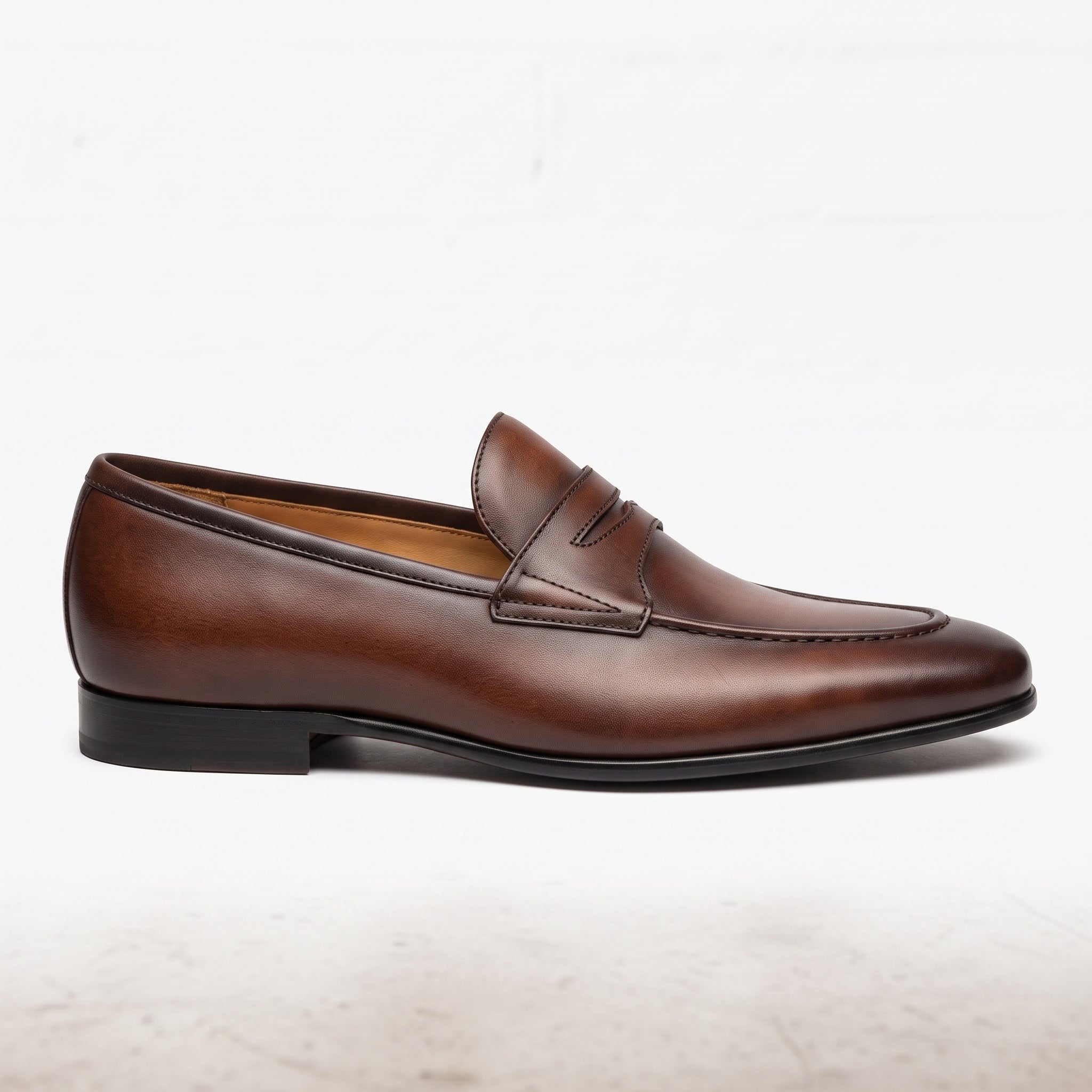 Men's Brown Apron-Toe Leather Penny Loafers — Bradley