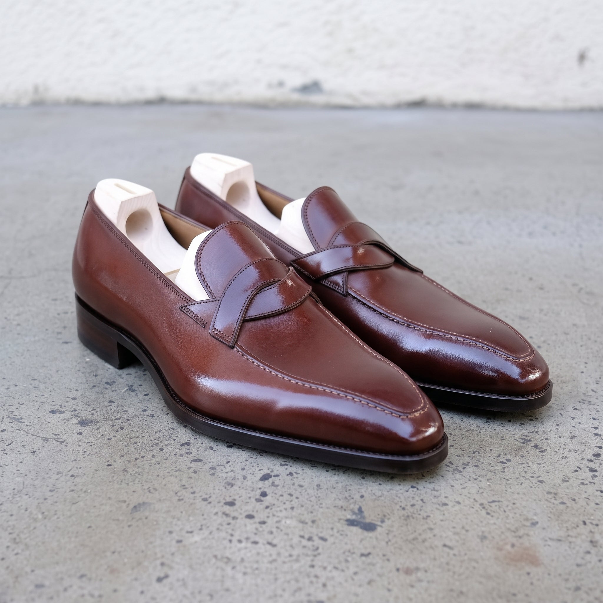 Men's Brown Apron-Toe Leather Penny Loafers — Brigham