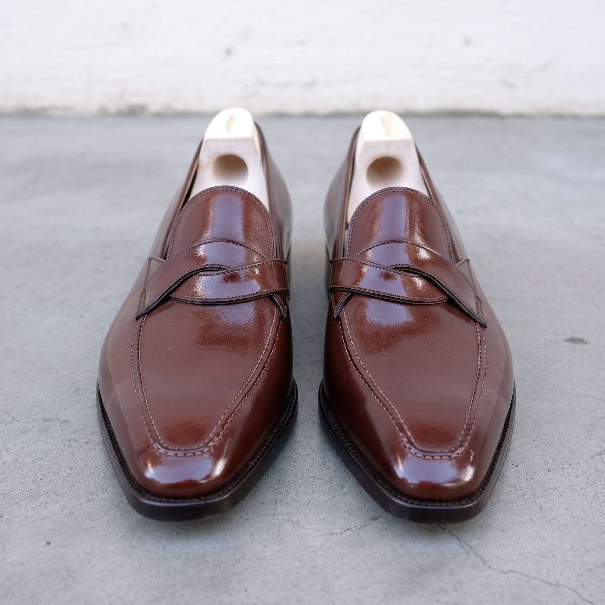 Men's Brown Apron-Toe Leather Penny Loafers — Brigham