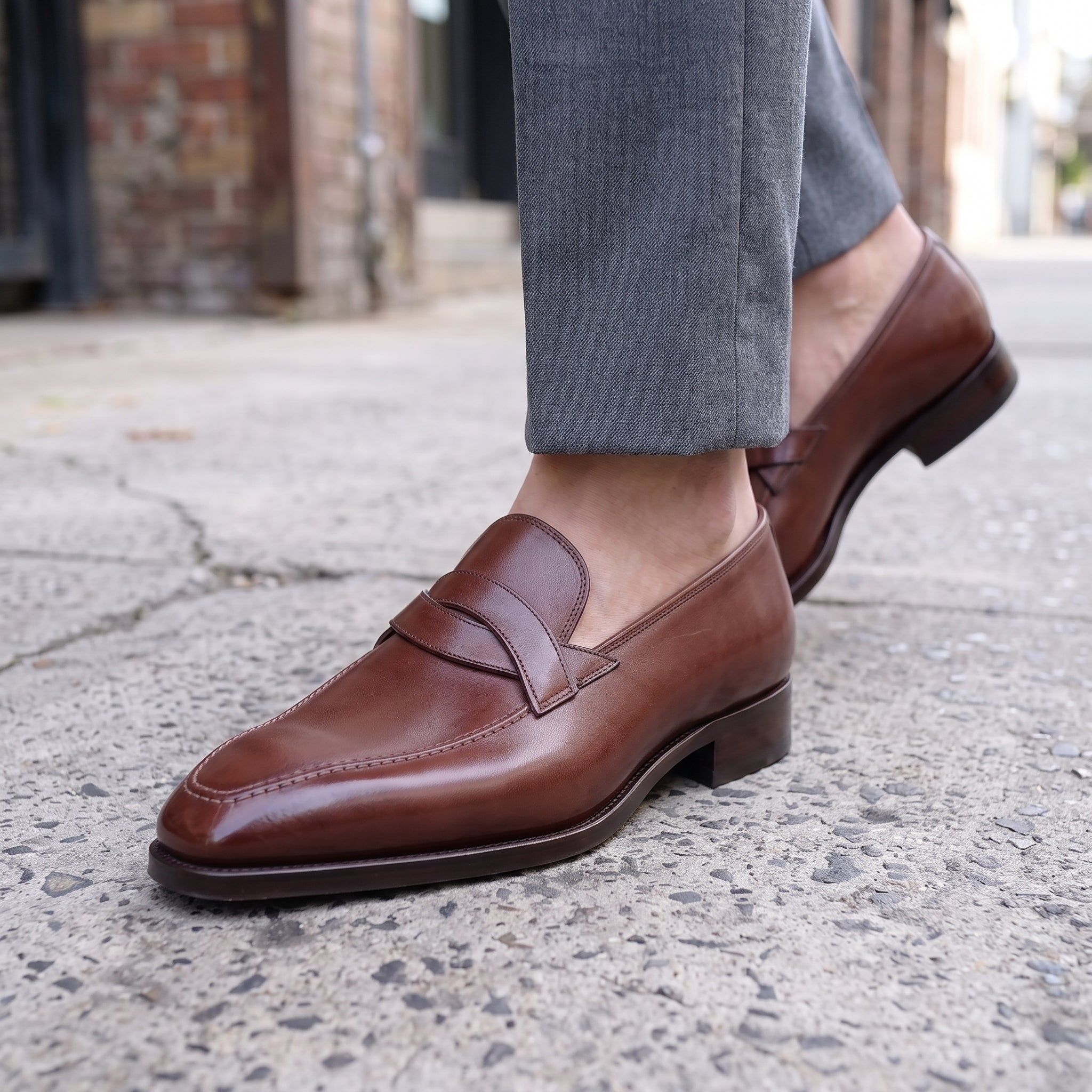 Men's Brown Apron-Toe Leather Penny Loafers — Brigham