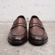 Men's Brown Apron-Toe Leather Penny Loafers — Cornell