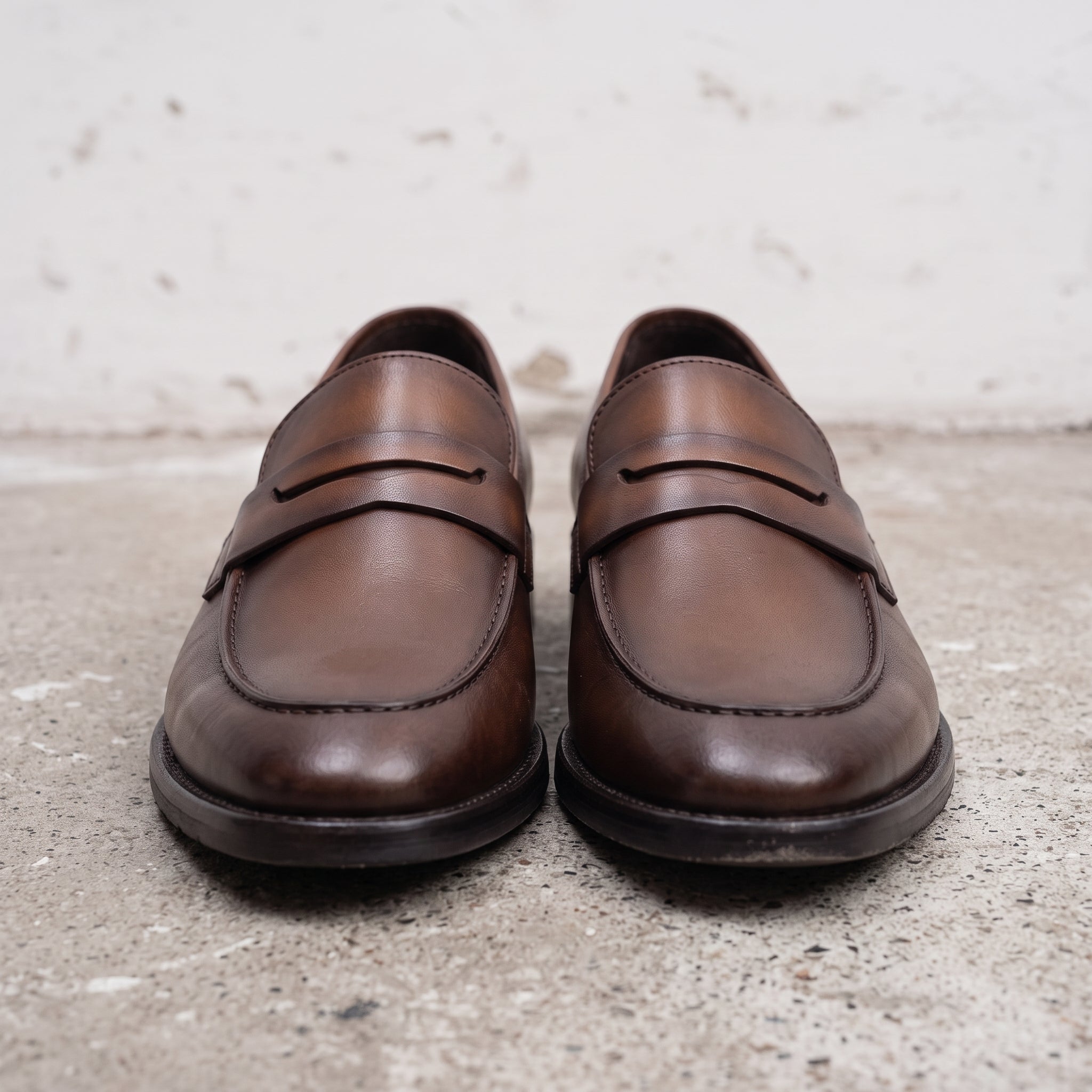 Men's Brown Apron-Toe Leather Penny Loafers — Cornell
