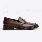 Men's Brown Apron-Toe Leather Penny Loafers — Cornell