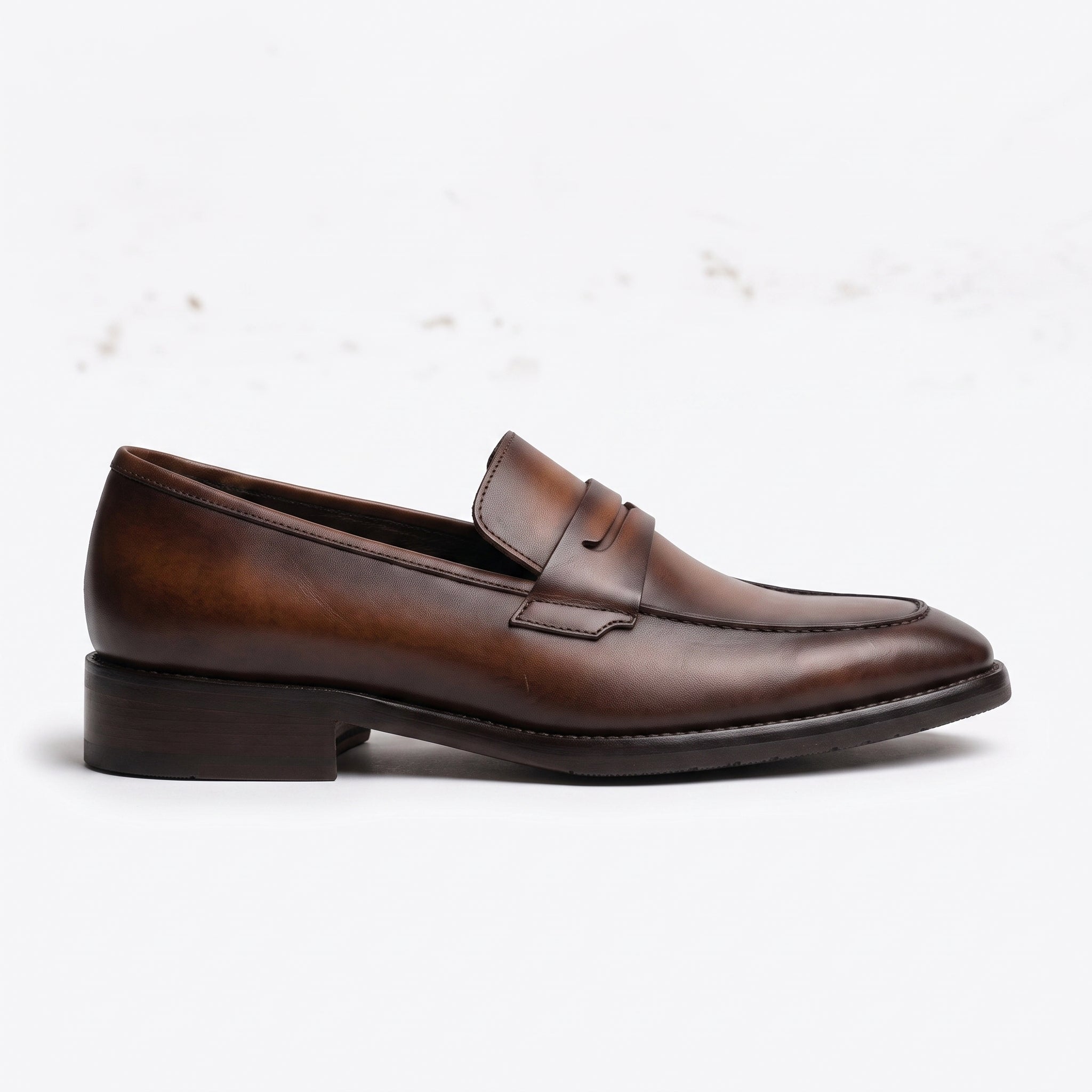 Men's Brown Apron-Toe Leather Penny Loafers — Cornell