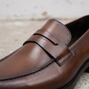 Men's Brown Apron-Toe Leather Penny Loafers — Cornell
