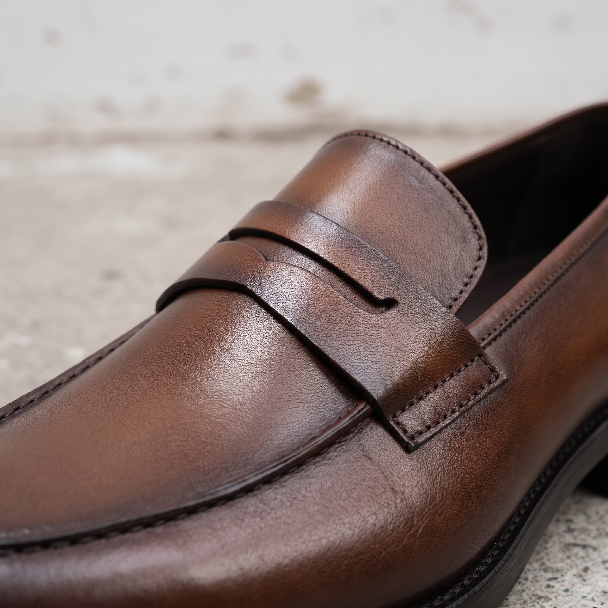 Men's Brown Apron-Toe Leather Penny Loafers — Cornell