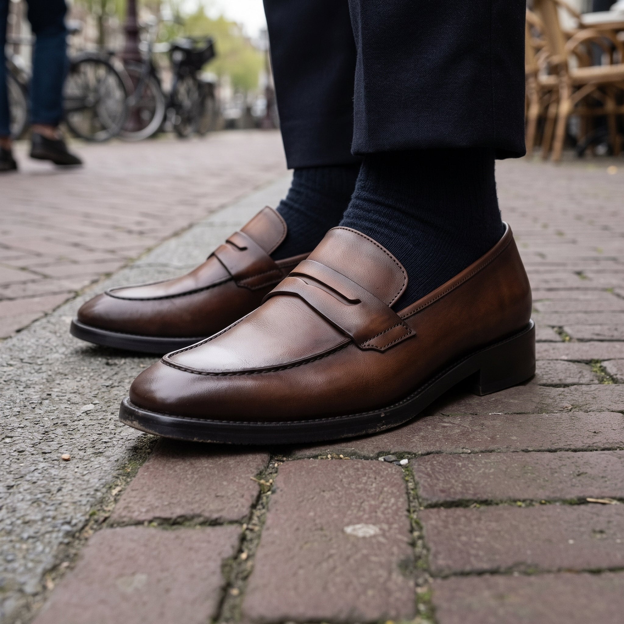 Men's Brown Apron-Toe Leather Penny Loafers — Cornell
