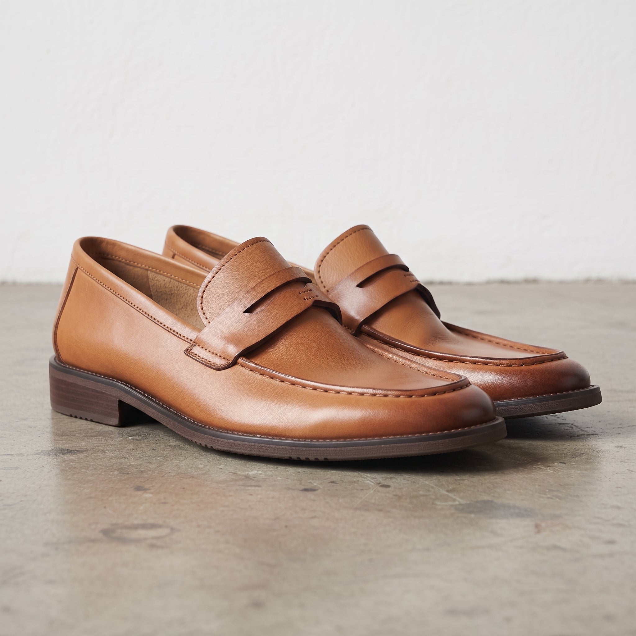 Men's Brown Apron-Toe Leather Penny Loafers — Elsley
