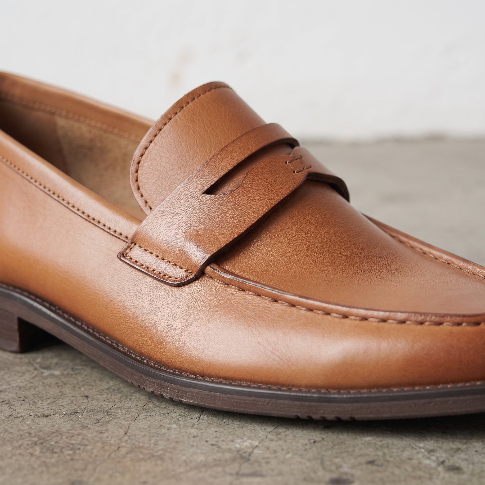 Men's Brown Apron-Toe Leather Penny Loafers — Elsley