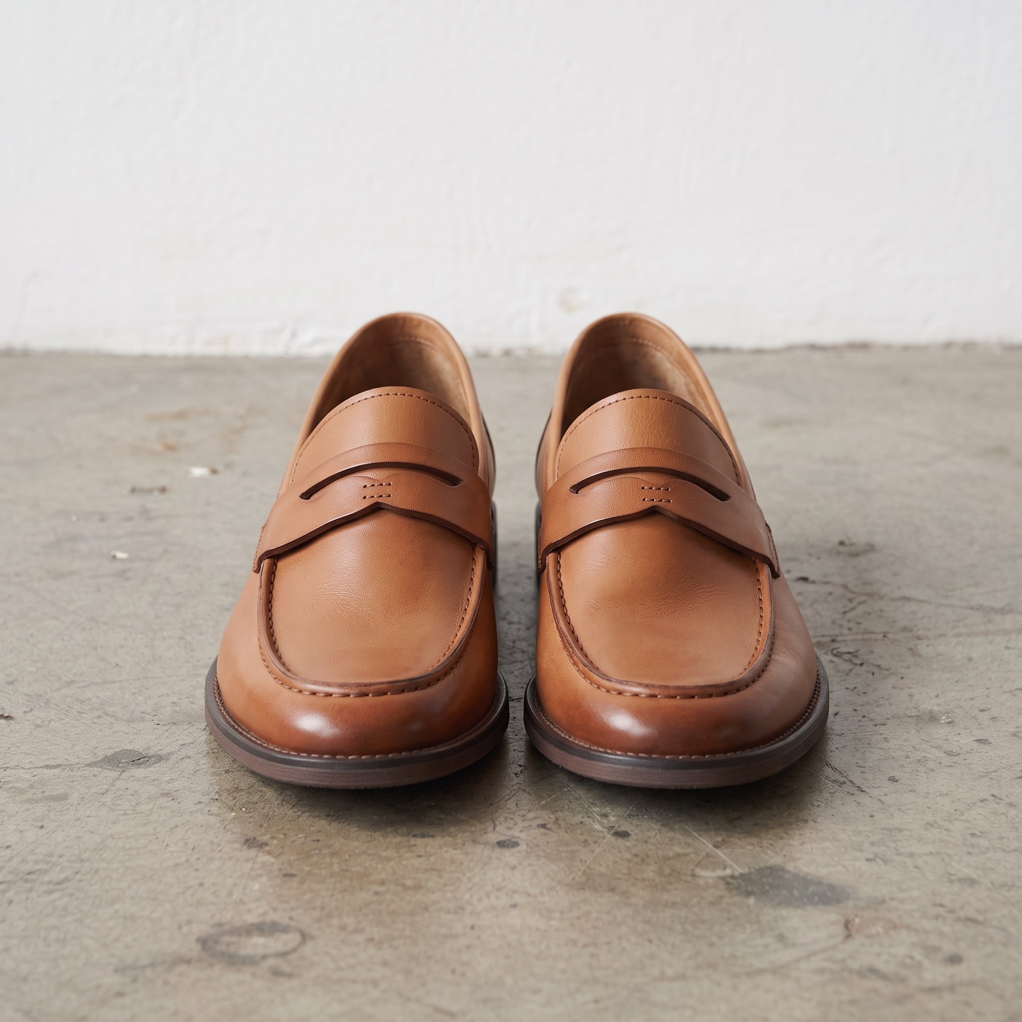 Men's Brown Apron-Toe Leather Penny Loafers — Elsley