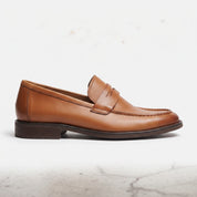 Men's Brown Apron-Toe Leather Penny Loafers — Elsley