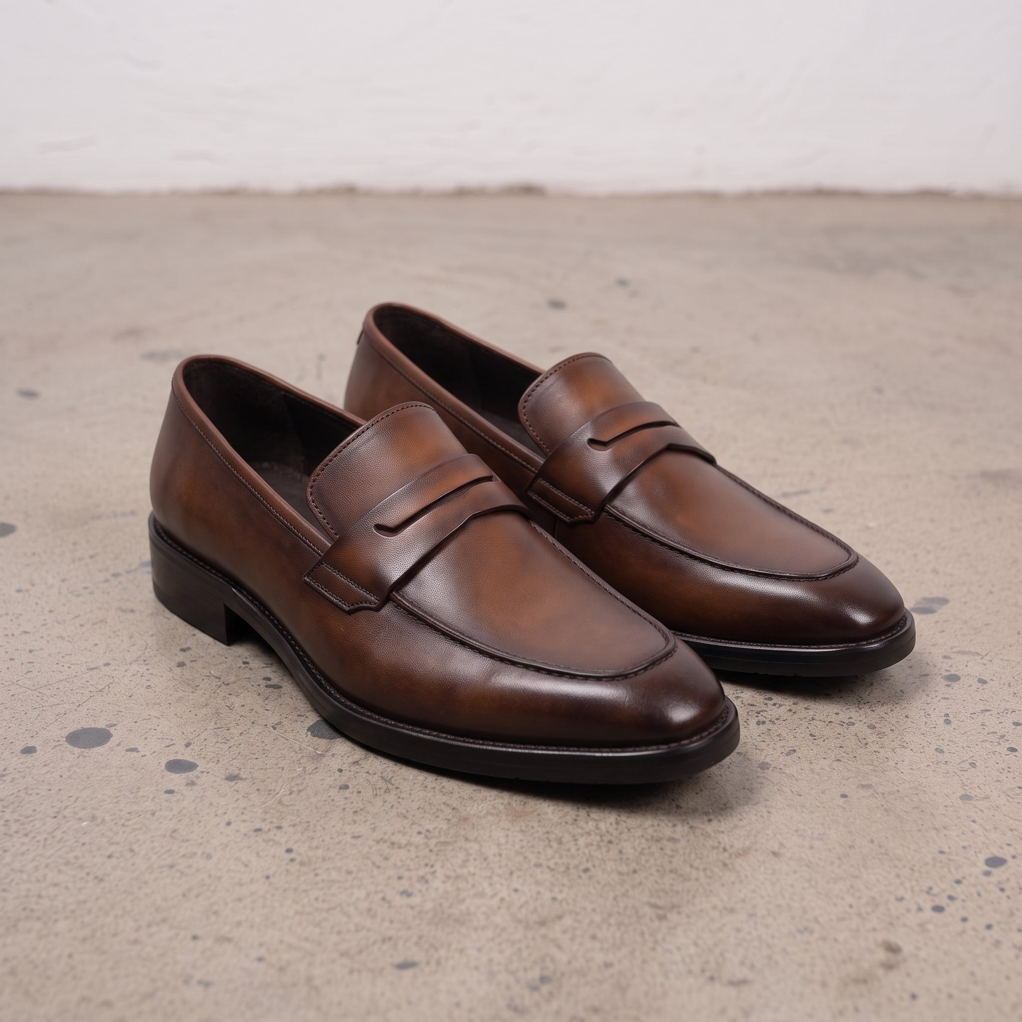 Men's Brown Apron-Toe Leather Penny Loafers — Hilsdon