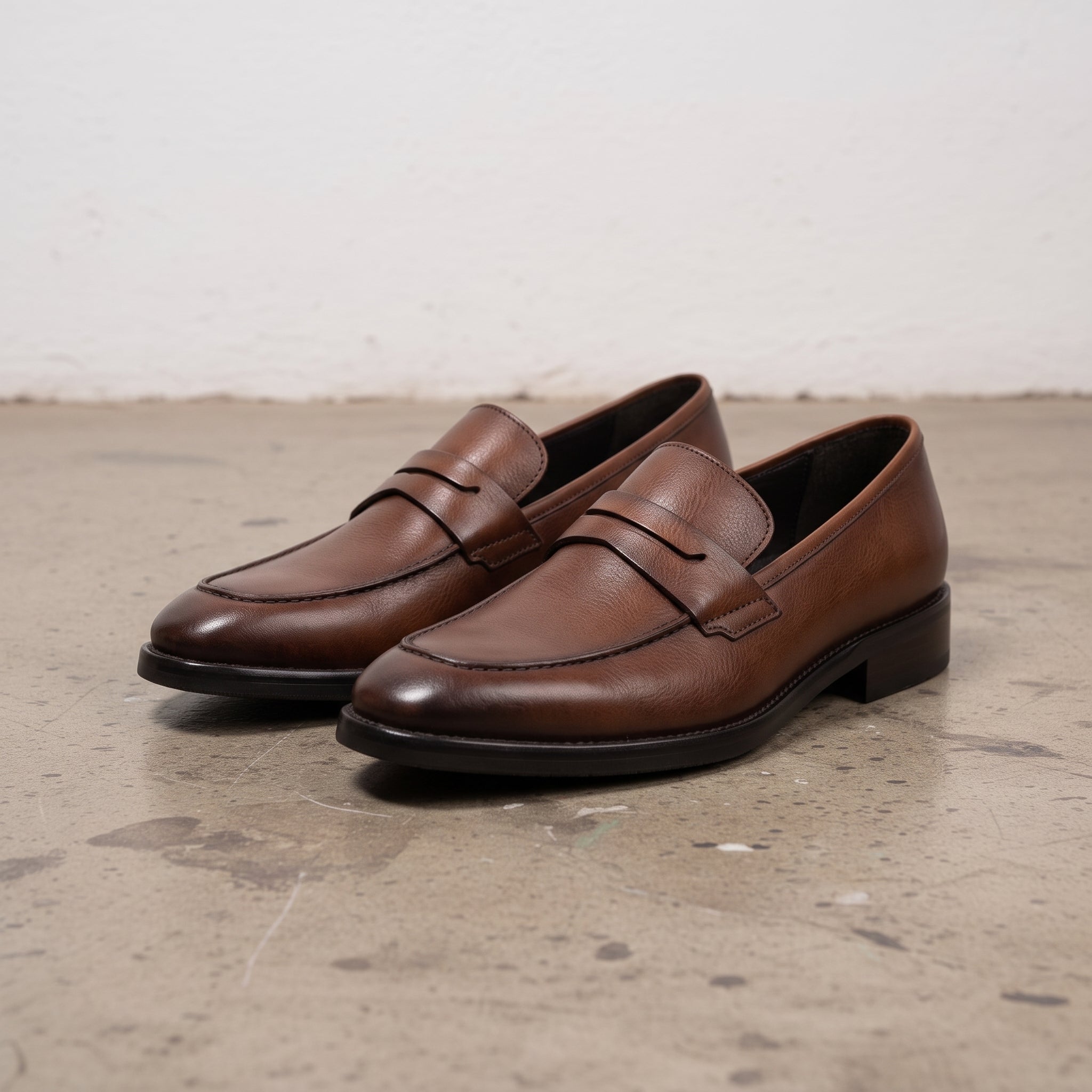 Men's Brown Apron-Toe Leather Penny Loafers — Hilsdon
