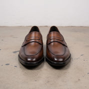 Men's Brown Apron-Toe Leather Penny Loafers — Hilsdon