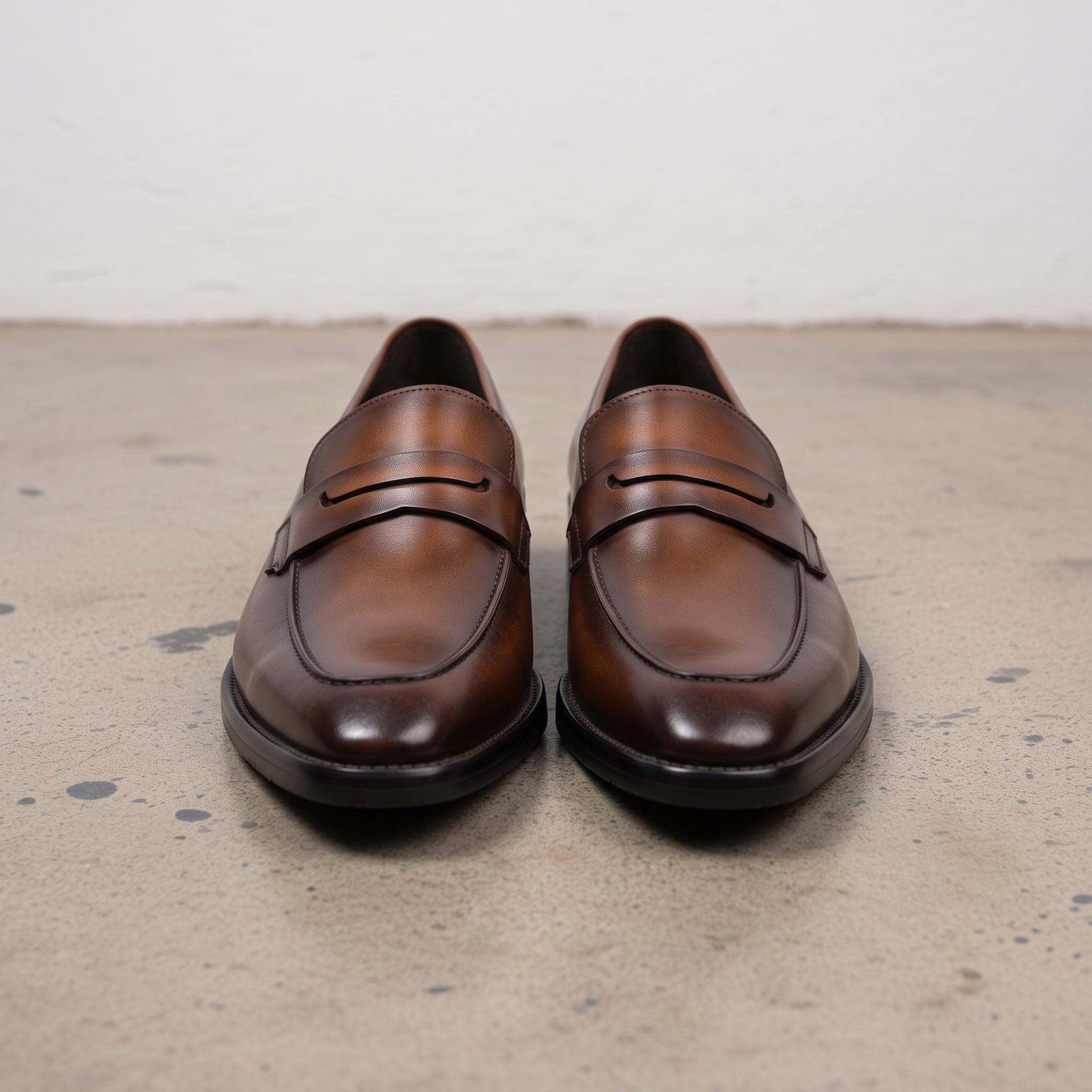 Men's Brown Apron-Toe Leather Penny Loafers — Hilsdon