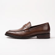 Men's Brown Apron-Toe Leather Penny Loafers — Hilsdon