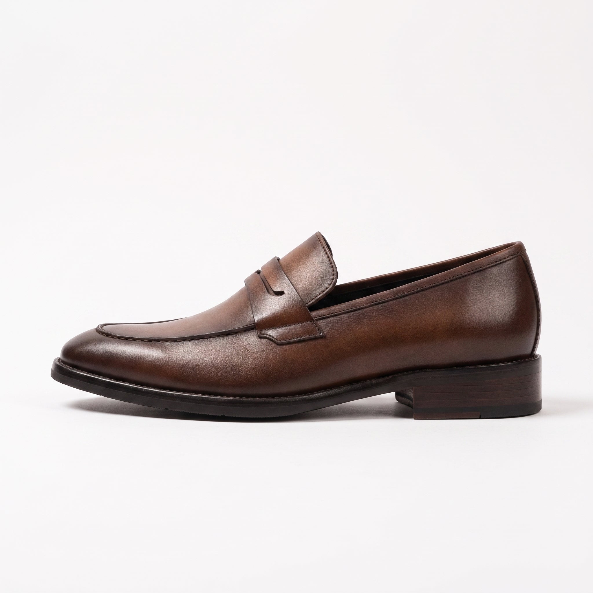 Men's Brown Apron-Toe Leather Penny Loafers — Hilsdon