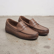 Men's Brown Apron-Toe Suede Penny Loafers — Liversedge
