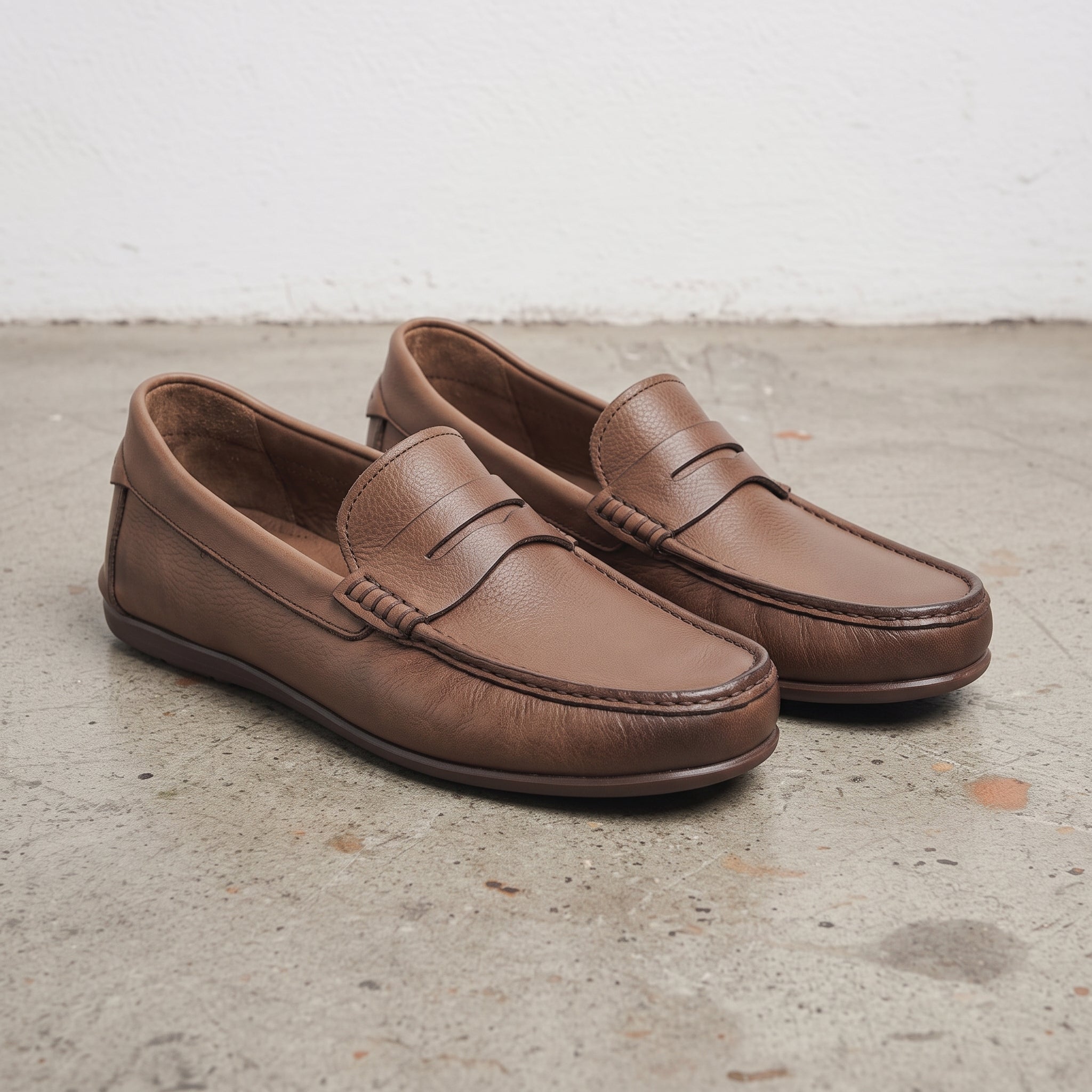Men's Brown Apron-Toe Suede Penny Loafers — Liversedge