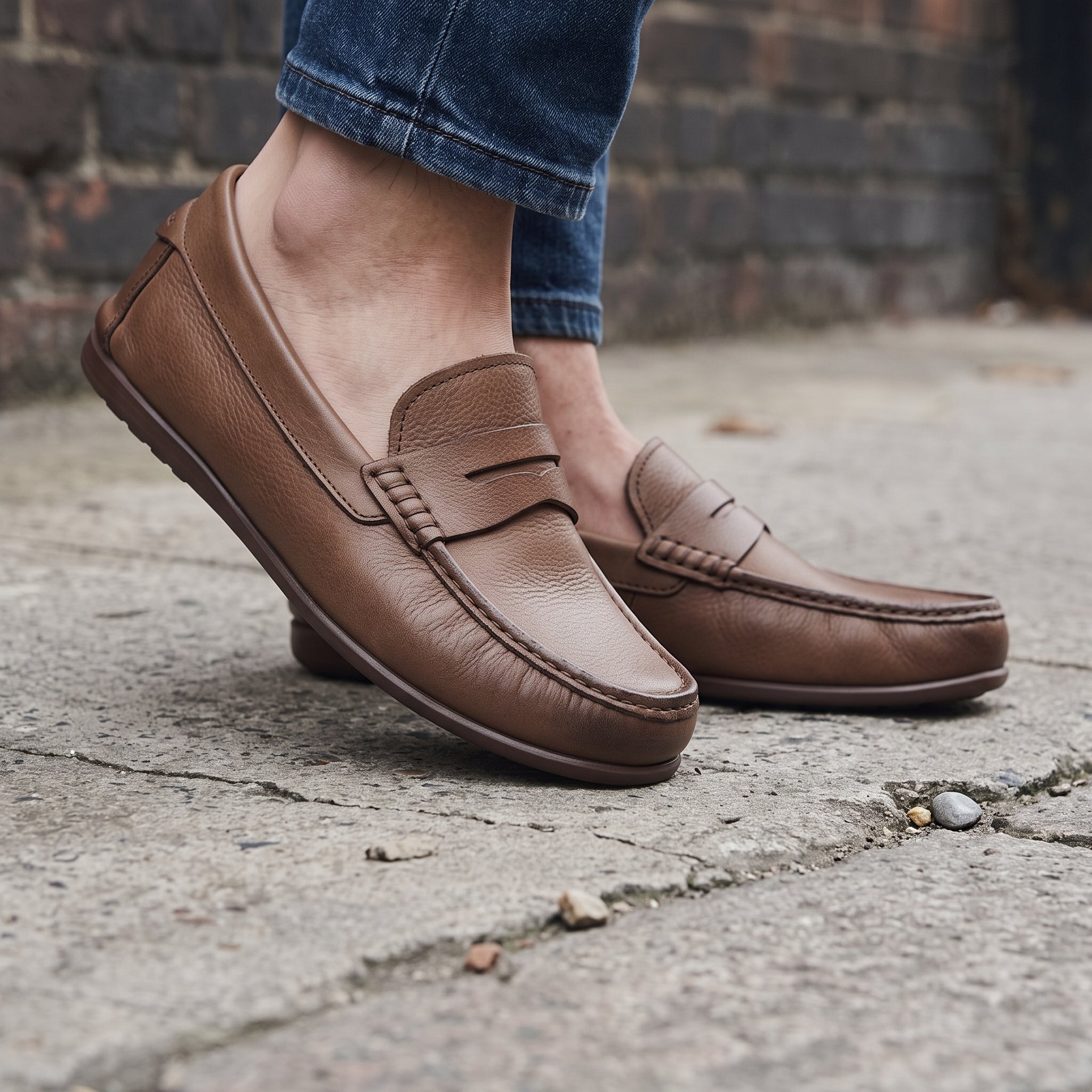 Men's Brown Apron-Toe Suede Penny Loafers — Liversedge