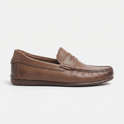 Men's Brown Apron-Toe Suede Penny Loafers — Liversedge