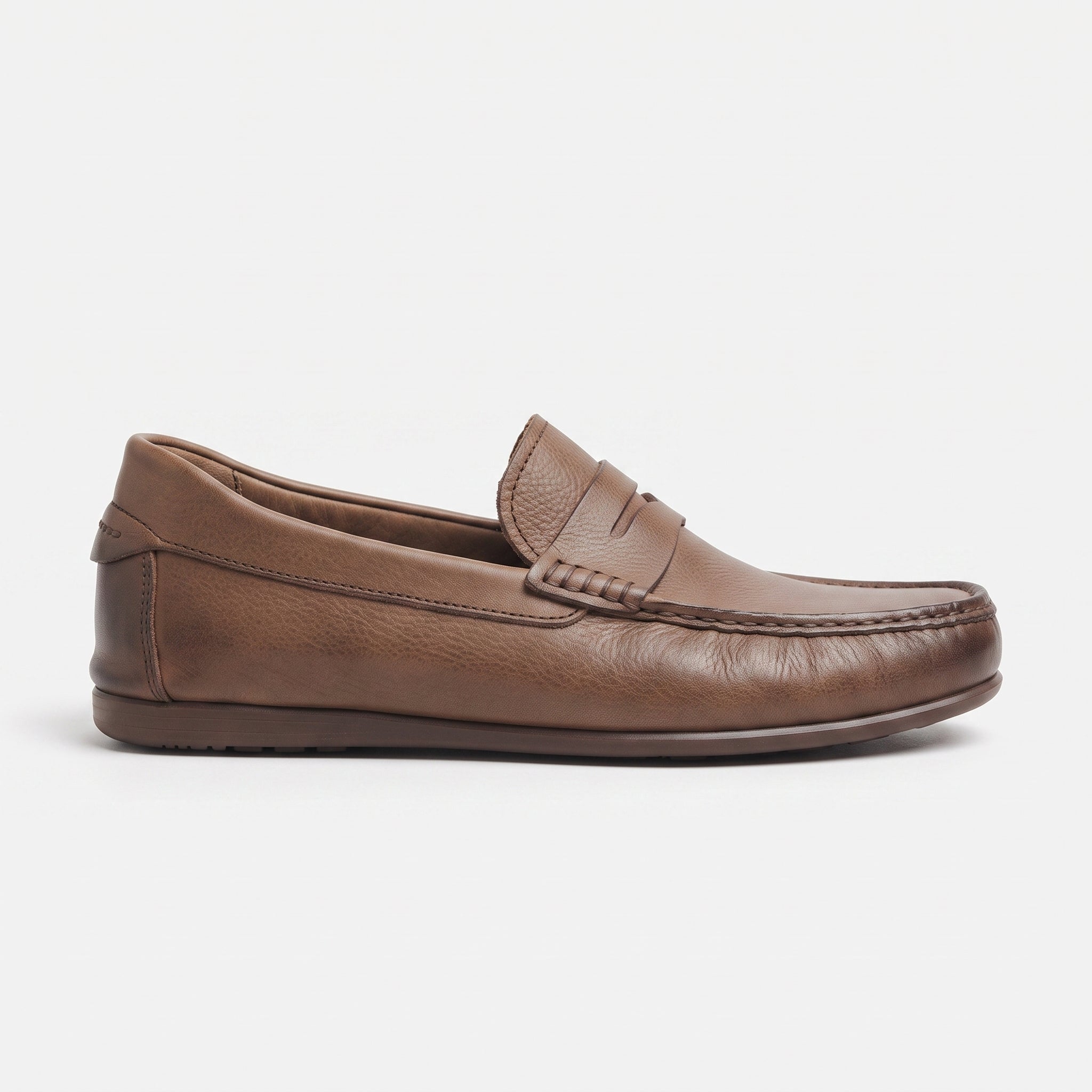 Men's Brown Apron-Toe Suede Penny Loafers — Liversedge
