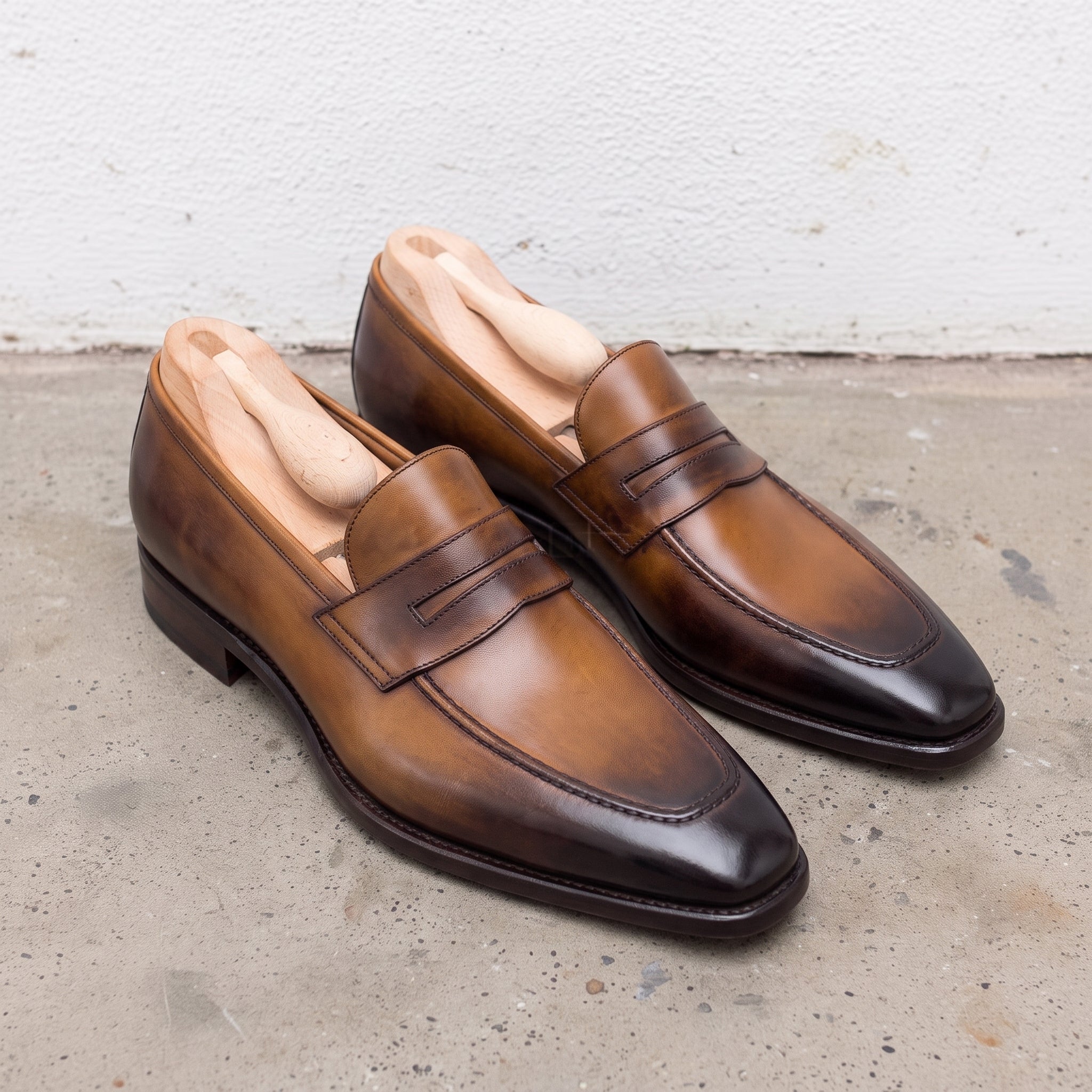 Men's Brown Apron-Toe Leather Penny Loafers — Nairn — Nairn — Nairn