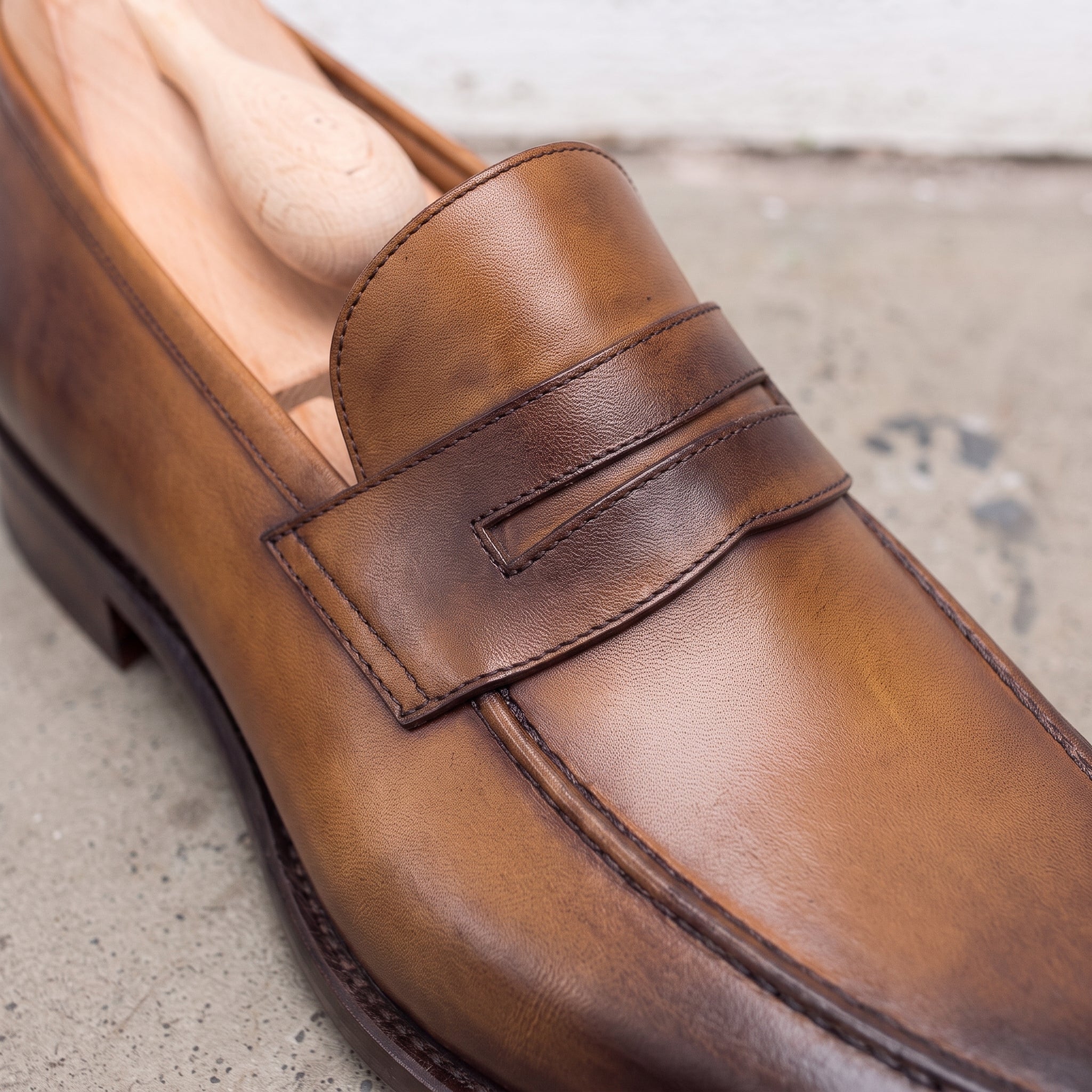 Men's Brown Apron-Toe Leather Penny Loafers — Nairn — Nairn — Nairn