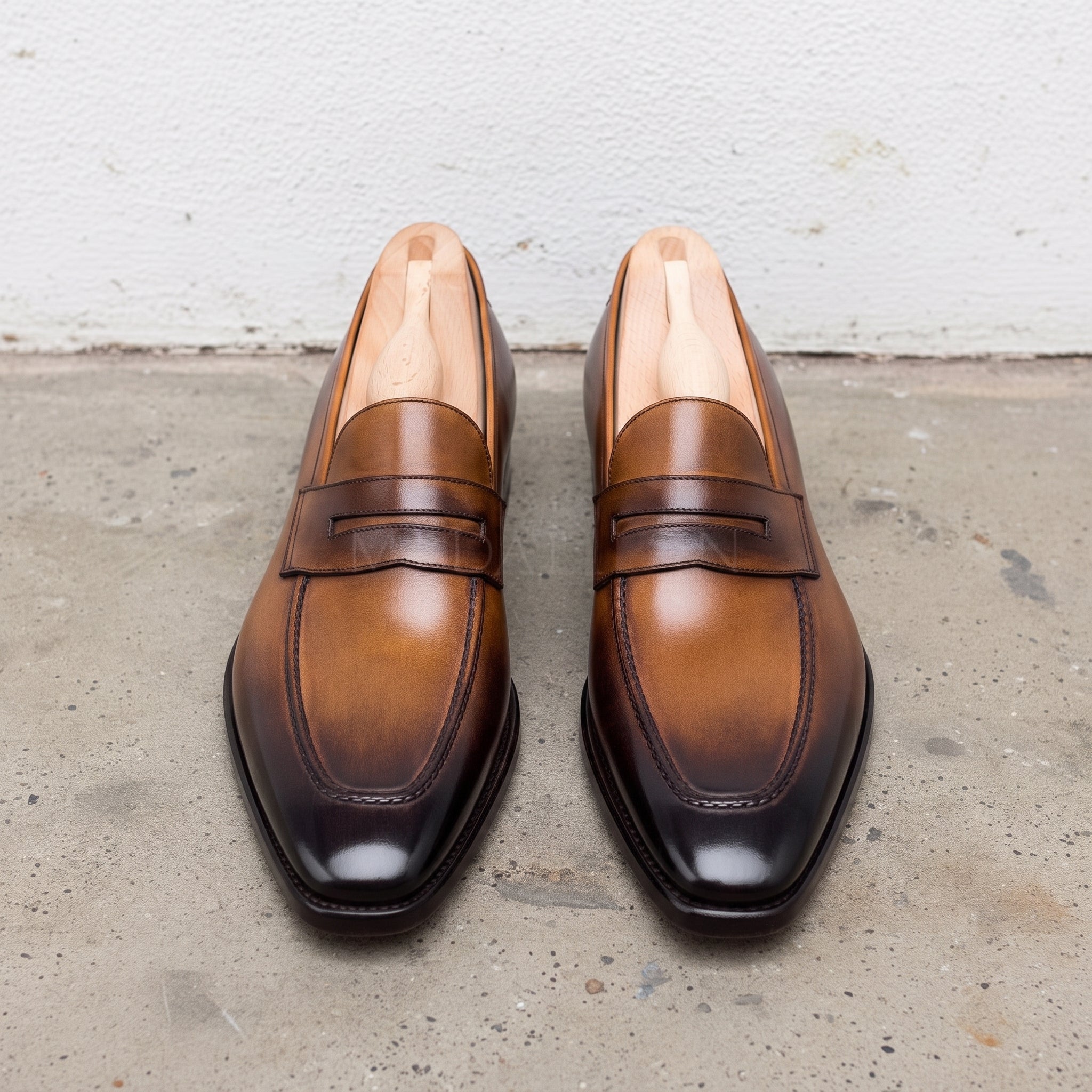 Men's Brown Apron-Toe Leather Penny Loafers — Nairn — Nairn — Nairn