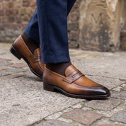 Men's Brown Apron-Toe Leather Penny Loafers — Nairn — Nairn — Nairn